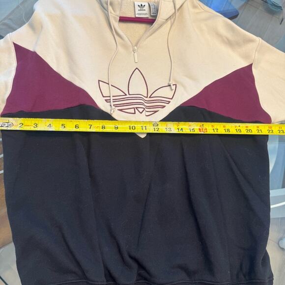 Adidas Women’s Half Zip Trefoil Hoodie Beige Burgundy Black Size L Three Stripes - Picture 6 of 7
